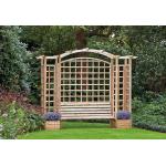 Houten rozenboog met tuinbank en bloembakken 270 x 287 cm