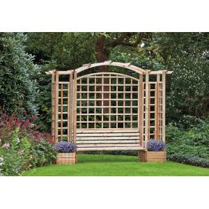 Houten rozenboog met tuinbank en bloembakken 270 x 287 cm