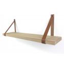 Eiken wandplank massief recht 60 x 30 cm inclusief leren riemen bruin