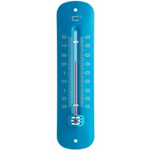 Metalen thermometer 19 cm blauw voor gebruik binnen en buiten