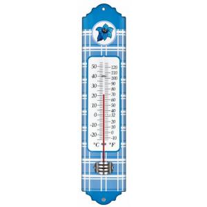 Metalen thermometer Alpen 29 cm blauw voor gebruik binnen en buiten