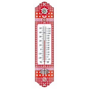 Metalen thermometer Alpen 29 cm rood voor gebruik binnen en buiten