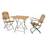 Hardhouten Bistroset met armleuning 70 x 70 cm en groen metalen frame