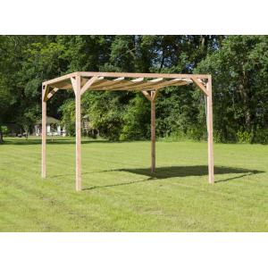 Vrijstaande pergola hout 2x5 meter met zand kleurig harmonicadoek